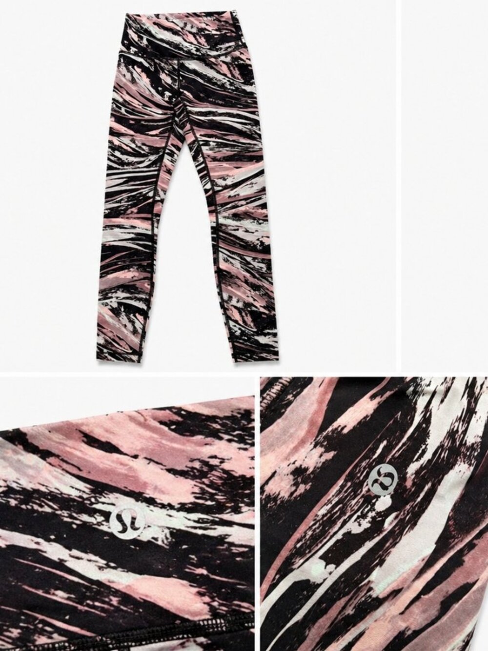 Lululemon Pink Black Marble Print Leggings Size 4 High Rise Athletic Yoga Pants
